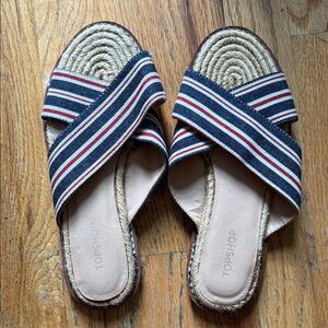 Topshop Navy and Red Striped slippers